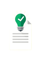 Verified idea or document approval concept with a green checkmark bulb icon