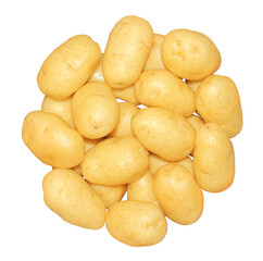 RAW WHOLE POTATOES VIEWED FROM TOP ON ISOLATED WHITE BACKGROUND