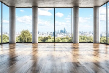 Fototapeta premium Empty modern space with expansive city views