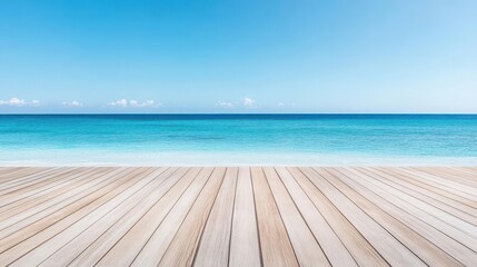 Fototapeta premium Elegant yoga stretch on a wooden deck facing the vast ocean