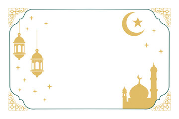 Islamic-Themed Frame with Lanterns, Crescent Moon, and Mosque Design