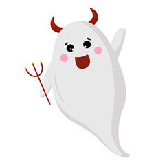 Vector halloween cartoon ghost with funny scary face emotion. Flying phantoms. Halloween white poltergeist isolated on white background