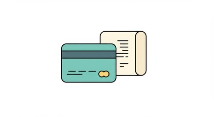 Obraz premium Minimalist Illustration of Payment Methods Including a Credit Card and a Receipt Document
