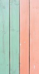 Obraz premium Vertical wooden planks, pastel teal and peach