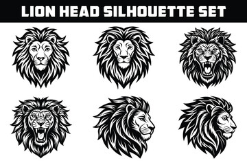 Obraz premium Majestic Lion Head Silhouette Set Six Unique Designs for Logos, Prints, and More