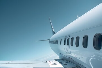 Fototapeta premium Airplane Soaring Through Clouds: A Journey Above the Earth's Atmosphere with Stunning Views of the Wing, Tail, and Windows, High-Altitude Flight Experience