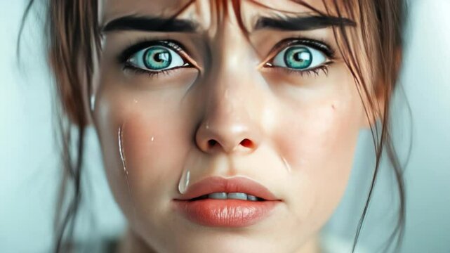 Tears of Despair: A close-up portrait unveils the intense emotion of a woman's despair, showcasing glistening tears that reflect the depth of her sorrow.