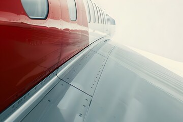 Exploring the Aerodynamic Design of a Private Jet: Wing Structure, Fuselage, and Red and White Color Scheme Analysis, Unveiling the Beauty of Flight Dynamics and Aircraft Engineering.