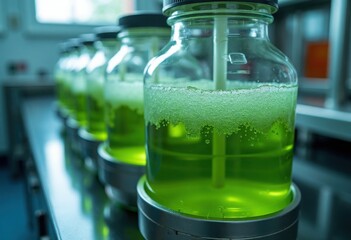 Green Liquid in Glass Bottles