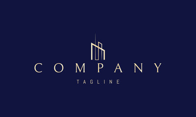 Vector golden logo with an abstract image of a modern architectural structure.