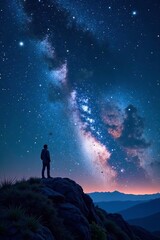 Obraz premium Serene universe backdrop with om symbol and starry night sky, mystical, cosmic, tranquil