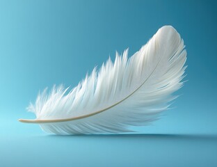 Obraz premium Elegant, single white feather against a soft teal backdrop.