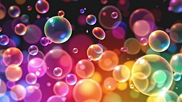colorful glowing bubbles on a black background in abstract style