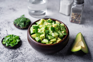 Avocado cucumber salad in a bowl