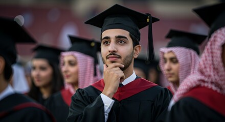 Fototapeta premium Graduation Day Reflection: A Young Graduate's Thoughtful Moment