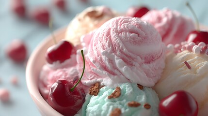 Creamy textured ice cream scoop with colorful toppings