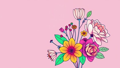 Naklejka premium Simple line art floral bouquet, negative space, leaves, wedding