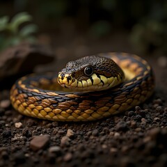 Obraz premium Brown Snake Coiled on Ground