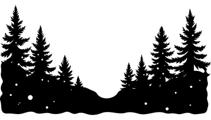 Obraz premium Night pine forest with glowing fireflies 