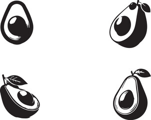 Avocado Silhouette Vector Set – Minimalist Fruit Outlines and Healthy Food Illustrations for Organic, Culinary, and Botanical Design Projects