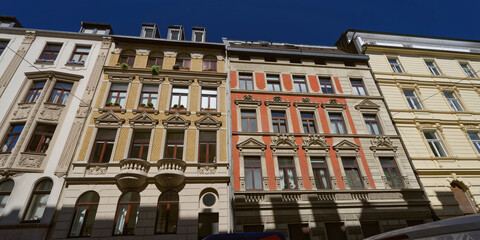 Well-kept ornate brick residential buildings from the Gruenderzeit in the Kunibertsviertel in Cologne's Old Town
