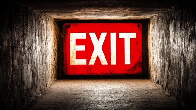 exit sign on wall, Emergency Tunnel Lighting in Darkness, Cinematic Urban Crisis Scene - AI