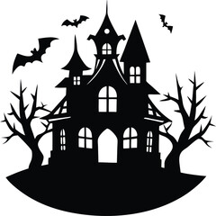 Halloween haunted house silhouette vector illustration