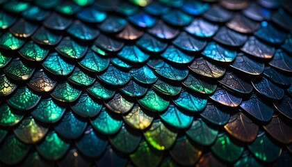 Obraz premium オーロラが走るドラゴンの鱗のテクスチャ