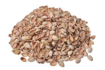 Natural pistachio nut shell close-up isolated on white background