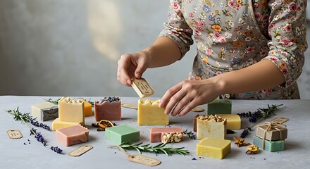 Girl taking flat lay photos for Etsy shop &ndash; creative setup