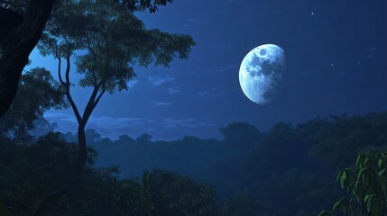 Tropical Night Moonlit Jungle Landscape