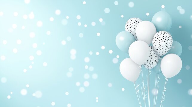 Pastel or Themed Backgrounds Light blue background with polka dots and balloons, playful and cheerful birthday theme