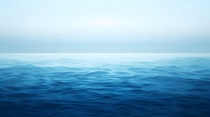 Fototapeta premium Ocean Waves: Serene Blue Waters Under a Calm Sky, Displaying Gentle Undulation and Tranquil Atmosphere, Evoking a Sense of Peace and Serenity. Deep Blue Sea Background Image Relaxation and Meditation.
