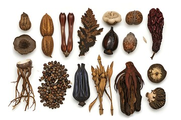 neatly of various seed pods arranged Collection