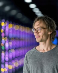 Innovative Solarpunk Worker in Data Centre Showcasing Sustainable Technology and Vibrant Aesthetics