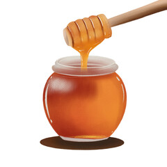 Honey glass Jar with honey wooden spoon 