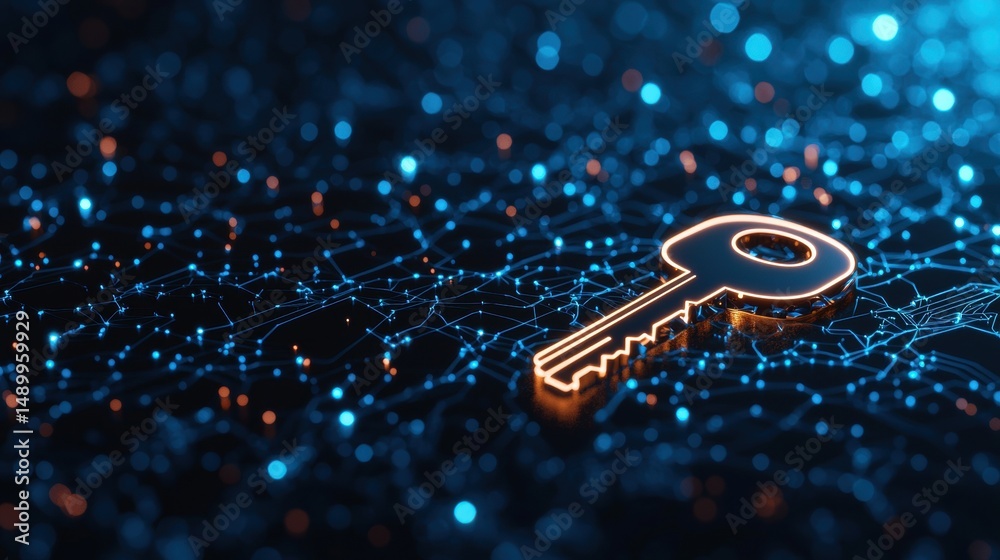 Poster security key icons and password protection digital security key granting access to a secure system, 