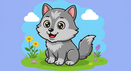 Cute cartoon grey wolf illustration