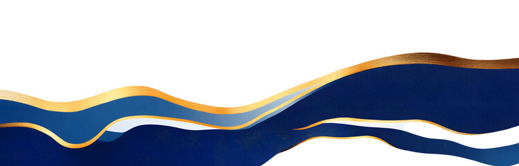 Border shape for banner design. Blue header section with golden line. Abstract bottom for web page. Curved divider template. Wavy horizontal separator