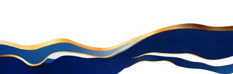 Border shape for banner design. Blue header section with golden line. Abstract bottom for web page. Curved divider template. Wavy horizontal separator