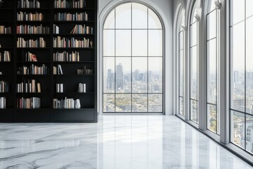 Modern library with city views