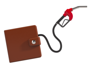 Fuel nozzle and wallet on white background. Isolated 3D illustration