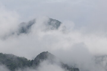 Obraz premium mountain landscape with fog and clouds in Vang Vieng Laos
