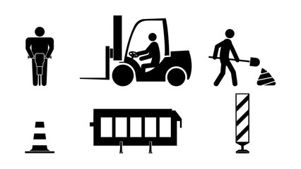 Set of stick figures, construction and repair, flat vector illustration.