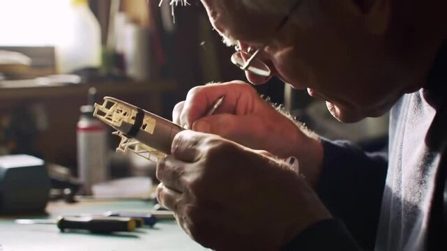 Senior Man Building Model Airplane Hobby