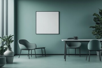 Modern teal-toned room with a blank canvas