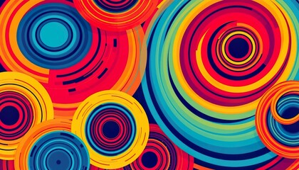 Fototapeta premium Vibrant Abstract Circular Shapes in Bold Colors of Red, Blue, Yellow and Orange for Modern Backgrounds