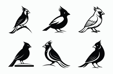 Cardinal bird silhouette, Bird silhouette, Songbird icon
