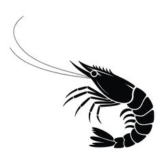 Freshwater Prawn Farmed Silhouette, Vector, Illustration, Icon, Logo, White Background.