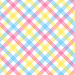 Colorful gingham seamless pattern.Checkered tartan plaid repeat pattern in blue yellow pink white.Geometric vector background wallpaper for fabric and prints.